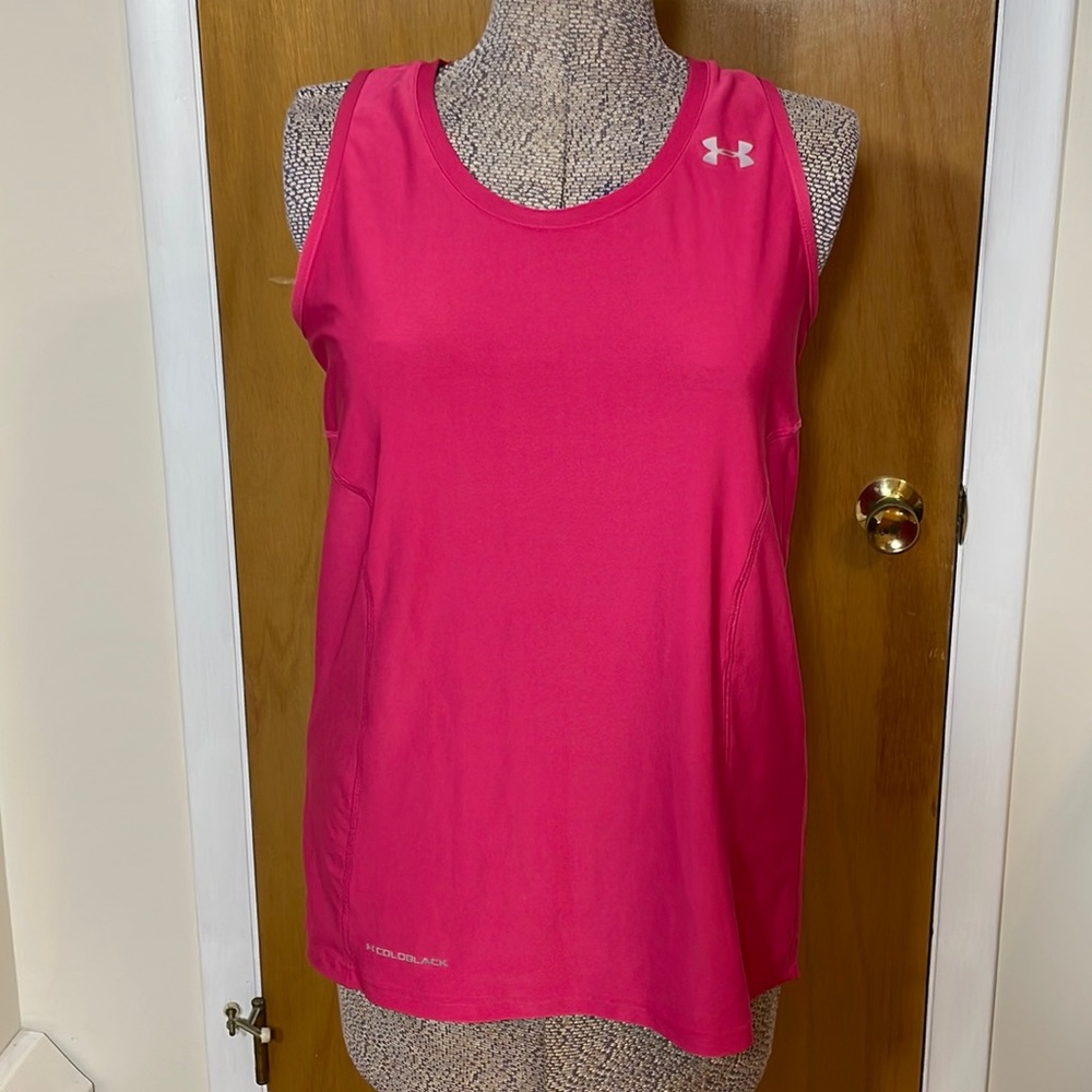 Under Armour Womens Large Pink Semi Fitted Athletic Tank Top Heat Gear